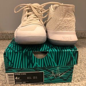 Kids White Kyrie Irving Nike Sneakers